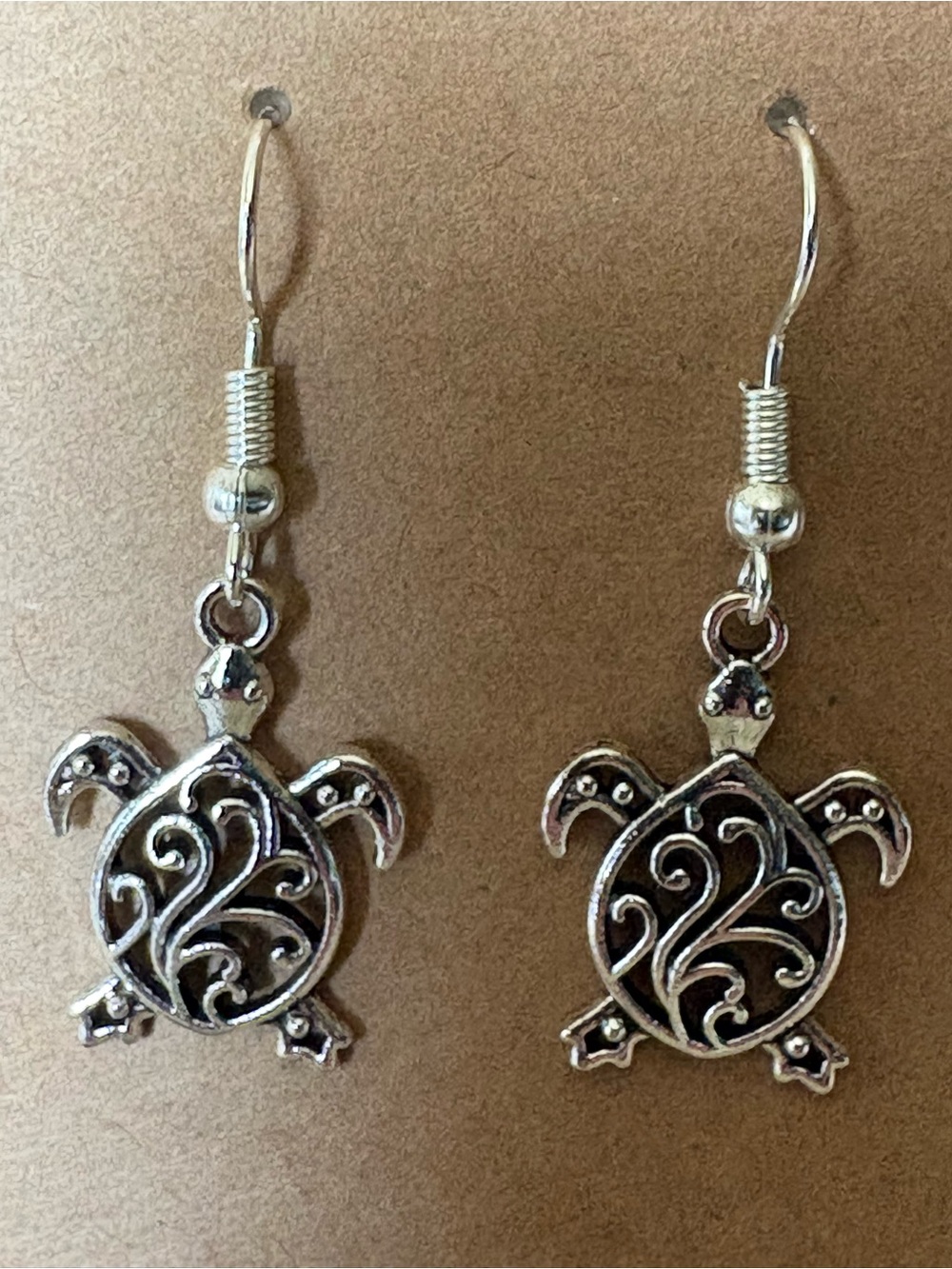 Silver Turtle Charm Drop Earrings for Women